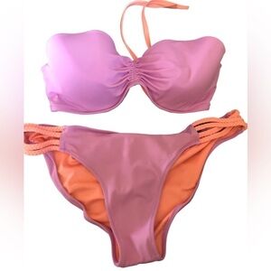 VS Lavender Peach Bikini Size 36D/L  Underwire Support Braided Straps Ruched Top